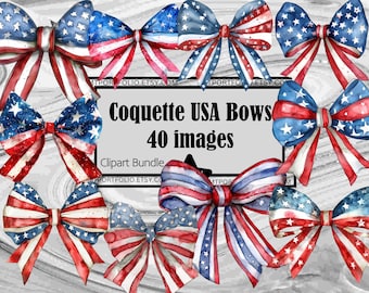 Coquette USA Bows Clipart American Flag Graphics USA Patriotic Flag Sublimation Bundle Junk Journal Scrapbook PNG File Transparent Download