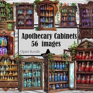 Apotekare Clipart Magisk trolldryckflaska PNG Bundle Fantasy Grafik Transparent Kommersiell Digital Nedladdning Renässans Elixir Sublimering