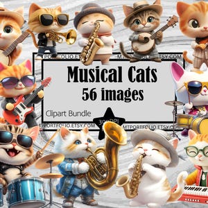 Musical chats Clipart amoureux des chats PNG graphiques Transparent usage commercial téléchargement numérique chaton Sublimation Tshirt Clipart Junk Journal