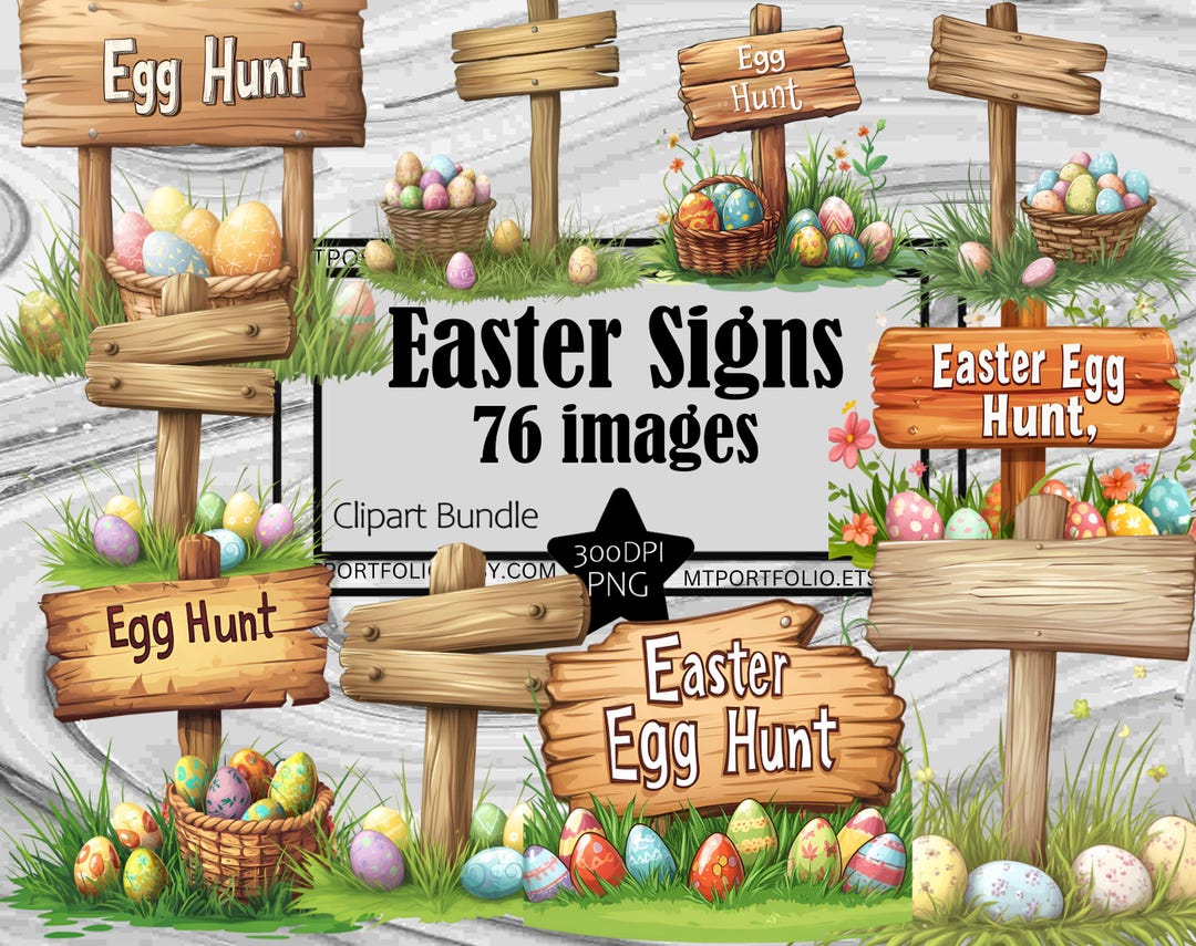 Easter Wooden Sign Clipart Vintage Easter Egg Hunt Rustic Wood Sign PNG ...