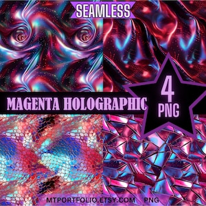 Holografische magenta CyberPunk stof textuur digitaal papier naadloze patronen 4 pk bundel Scrapbook Journal kleurstof sublimatie Instant Download
