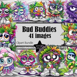 Bud Buddies Clipart Marijuana Friend PNG Bundle Anime Weed TShirt Melhores Buds Gráfico Transparente Comercial Digital Sublimação Junk Journal