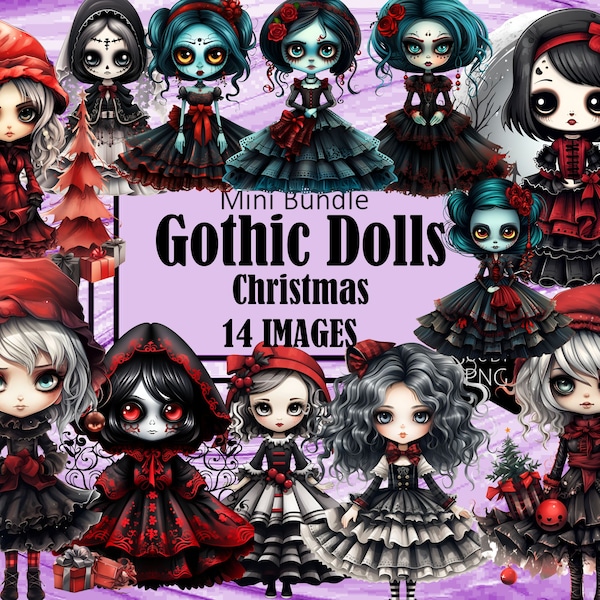 Gothic Weihnachten Puppen Spooky Kawaii Art Sublimation Bundle Junk Journal Scrapbook PNG Datei Transparent Download