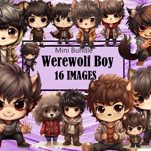 Werwolf Boy Form Schieber Fursona Chibi Kawaii Art Clipart Grafiken Sublimation Bundle Junk Journal Sammelalbum PNG Datei Transparent Download