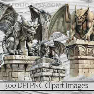 Gargoyle Clipart Stone Gargoyle PNG Gothic Statues Clipart Digital ...