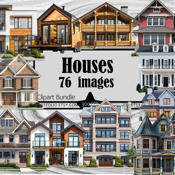 House Clipart Family Home PNG Ranch Home Craftsman House Clipart Bundle Sublimation Victorian PNG Clip Architecture Home Design Wall Art PNG