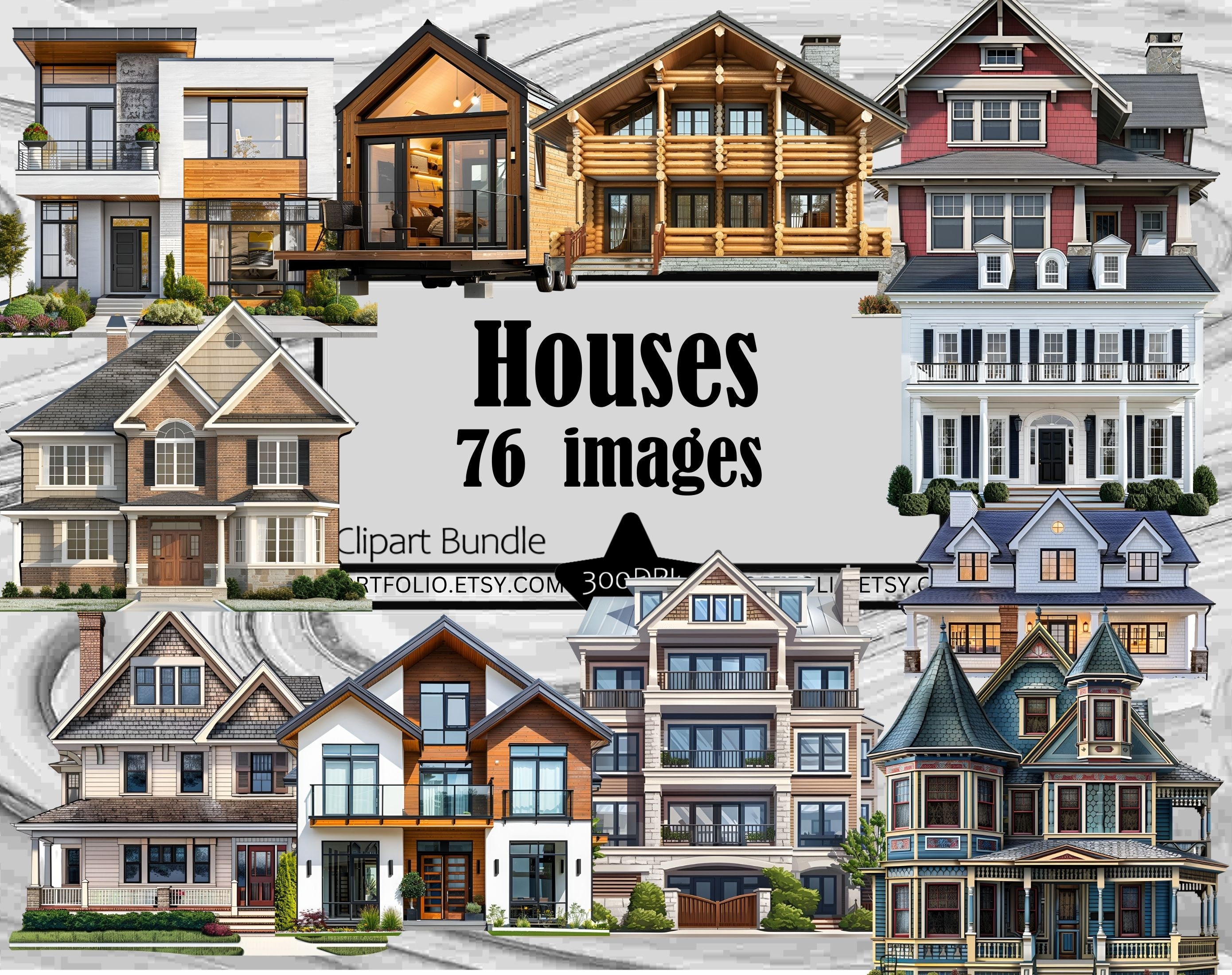 House Clipart Family Home PNG Ranch Home Craftsman House Clipart Bundle Sublimation Victorian PNG Clip Architecture Home Design Wall Art PNG