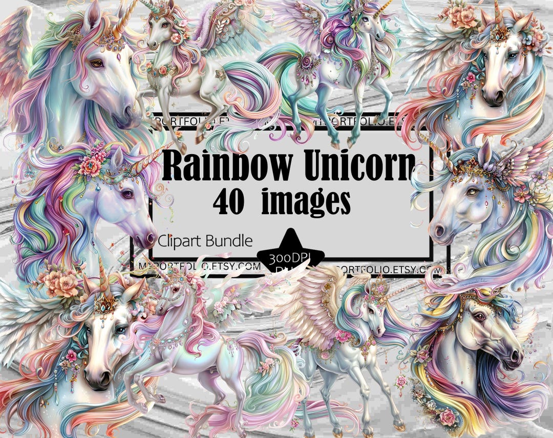 Rainbow Unicorn Clipart PNG Unicorn Princess Clipart Fantasy Pegasus ...