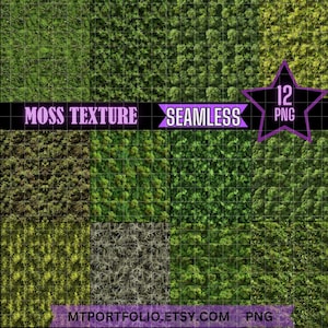 Lot de 12 motifs sans couture imprimés mousse Journal numérique papier indésirable Impression sur tissu Téléchargement instantané Carrelage roche recouvert de mousse Lichen