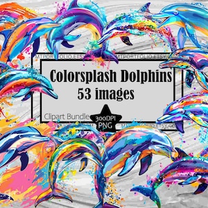 Dauphin arc-en-ciel Clipart grand dauphin PNG Marsouin PNG en téléchargement numérique Bundle de cliparts dauphins Tshirt Bundle de cliparts mammifère aquatique PNG