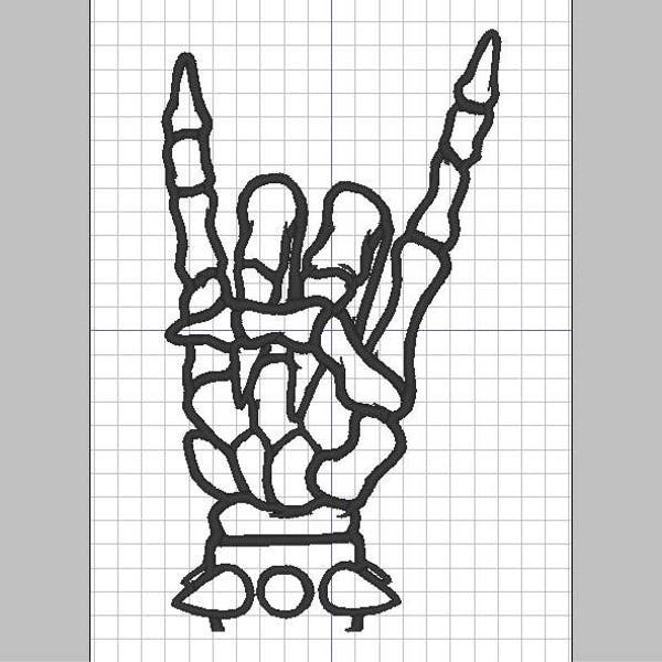 Rock and Roll Skeleton Hand Devil Horns- Embroidery design pattern 4x4 and 5x7 inches - INSTANT Download