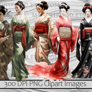 Geisha Clipart Japanese Culture PNG Asian Beauty PNG Traditional Sublimation Art Vintage Japan Clipart Japanese Woman Clipart Bundle image 6