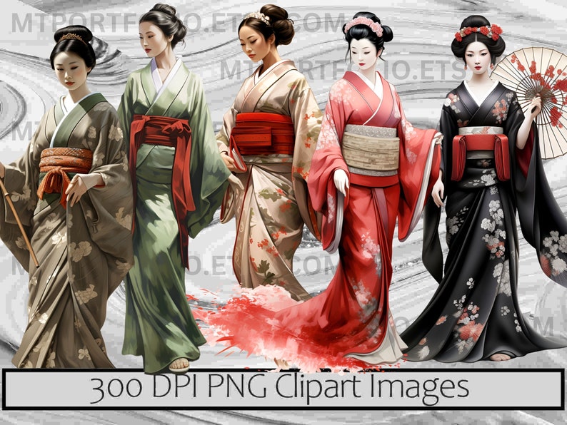 Geisha Clipart Japanese Culture PNG Asian Beauty PNG Traditional Sublimation Art Vintage Japan Clipart Japanese Woman Clipart Bundle image 6