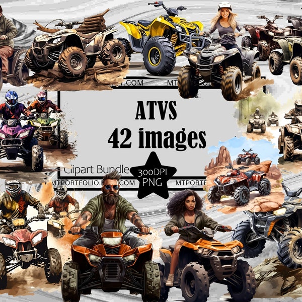 ATV Quad Bike PNG 4X4 Clipart All Terrain Vehicle Graphic Transparent Commercial Digital Download Sublimation Junk Journal Dirt Mud Clipart