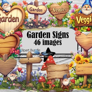 Cartello in legno da giardino Clipart Gnomo floreale a forma di cuore Cartello in legno rustico PNG Grafica trasparente Legno invecchiato Download digitale Junk Journal
