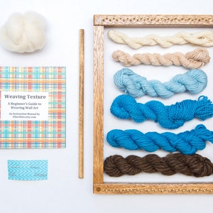 Weaving Kit With Loom for Wall Art Weaving River Rise Blue/ Brown Colors image 1