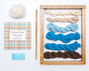 Weaving Kit With Loom for Wall Art Weaving- River Rise (Blue/ Brown Colors)