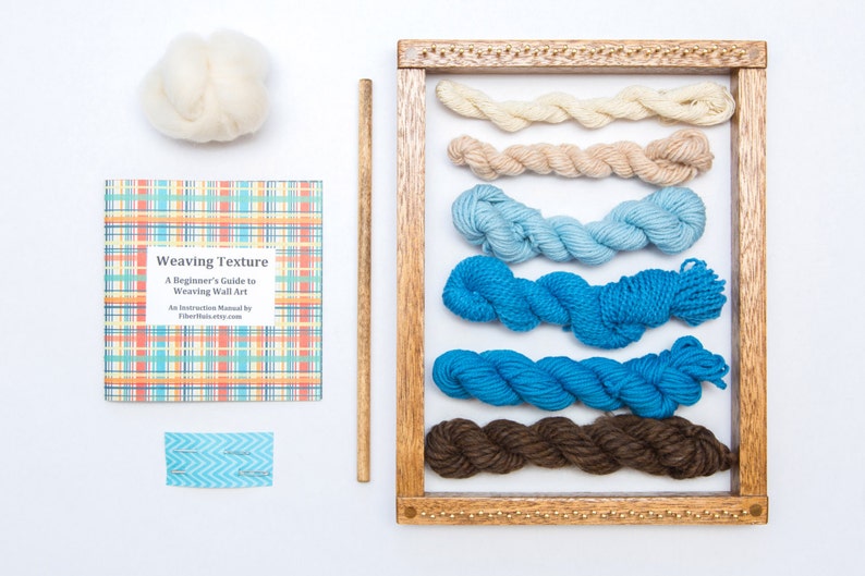 Weaving Kit With Loom for Wall Art Weaving River Rise Blue/ Brown Colors image 1