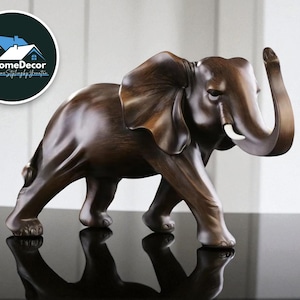Elephant Statue Resin Sculpture | Modern Animal Home Figurine | Decorative Desk Ornament Accent | Living Room Furnishing Piece