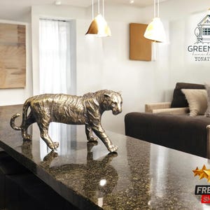 Massive Messing Tiger Figur | Vintage-Art Tier-Miniatur-Statue | Tee Haustier & Schreibtisch Dekor | Sammler Home Tabletop Ornament