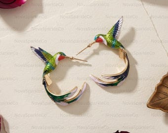 Hummingbird Stud Earrings, Nature Inspired Bird Earrings, , Colorfull Bird Jewelry, Unique Bird Lover Gift, Gift For Her