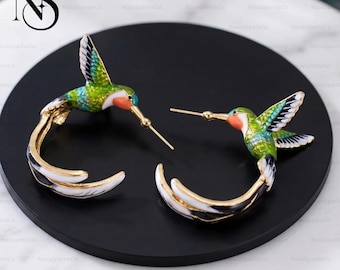 Hummingbird Stud Earrings, Nature Inspired Bird Earrings, , Colorfull Bird Jewelry, Unique Bird Lover Gift, Gift For Her