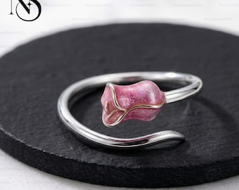Sterling Silver Tulip Ring, Adjustable Tulip Flower Ring, Floral Promise Ring,, Dainty Friendship Jewelry, Anniversary Gift, Gift For Her