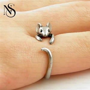 Sterling Silver Rat Ring, Adjustable Mice Ring, Mickey Mouse Ring, Dainty Animal Jewelry, Minimalist Ring, Gift For Rat Lovers, Gift For Mom afbeelding 5