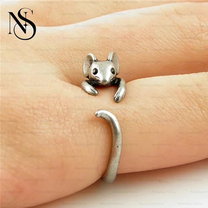 Sterling Silver Rat Ring, Adjustable Mice Ring, Mickey Mouse Ring, Dainty Animal Jewelry, Minimalist Ring, Gift For Rat Lovers, Gift For Mom afbeelding 5