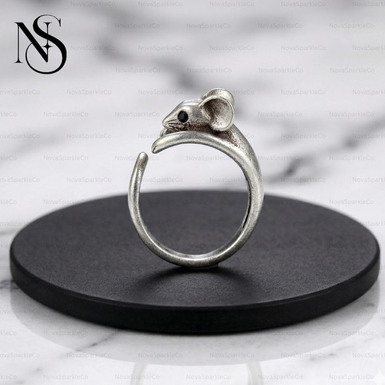 Sterling Silver Rat Ring, Adjustable Mice Ring, Mickey Mouse Ring, Dainty Animal Jewelry, Minimalist Ring, Gift For Rat Lovers, Gift For Mom afbeelding 2