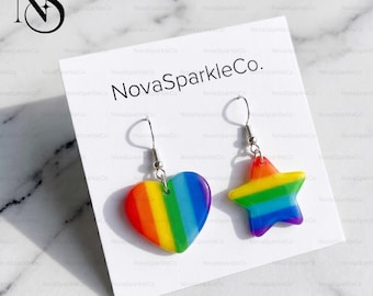 Lesbian Pride Heart Earrings, Colorful Rainbow Earrings, LGBTQ Unique Jewelry, Lesbian Earrings, Feminist Earrings, Lesbian Couple Gift
