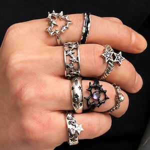9pcs Gothic Ring Set, Adjustable Gothic Jewelry Women, Retro Statement Rings Collection
