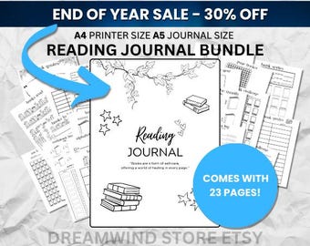 Diario de lectura 24-25 / Diario imprimible y digital con planificador y revisión / Rastreador de libros, Goodnotes / Diario A4 - Páginas imprimibles A5 /