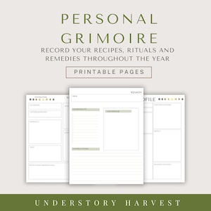 Personal Grimoire Printable Pages - Recipe, Ritual & Remedy Journal