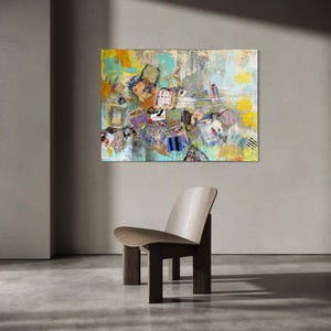 Crónicas de mi energía – Gran pintura abstracta de técnica mixta | Arte mural moderno y audaz | Una obra urbana expresionista emocional | Azul brillante