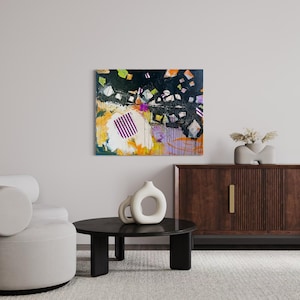 Llevé confeti a un tiroteo: pintura abstracta de gran tamaño, arte mural moderno y colorido, lienzo original de técnica mixta, pieza de declaración moderna.
