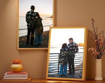 Custom Photo Night Light: Wooden Frame, Personalized Art Decor