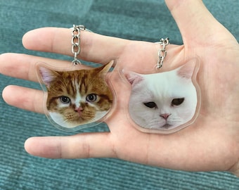 Custom Pet Portrait Keychain: Personalized Cat/Dog Memorial Charm