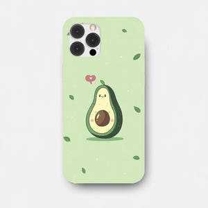 Cute kawaii avocado, green kawaii avocado heart phone case for iPhone 16 15 14 13 12 11 pro max and Samsung S24 S23 S22 S21
