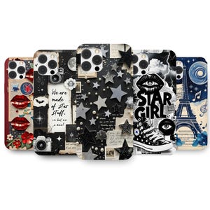 Funda para teléfono Y2K, funda para teléfono con diseño de tablero de estado de ánimo, chica estrella, funda para teléfono femenina, funda para teléfono con estrellas Y2K para iPhone y Samsung, funda para teléfono con diseño de álbum de recortes