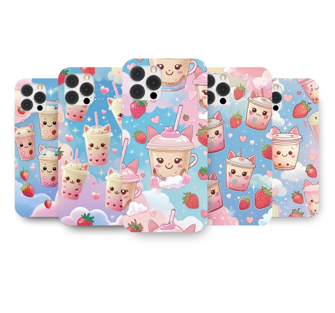 Kawaii Strawberry Boba Tea Phone Case, Bubble Tea Cover - Etsy