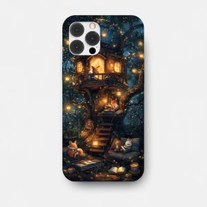 capa de celular com tema de livro, produtos com tema de livro, raposas de jardim excêntricas, presente para amantes de livros, estante de livros, capa de celular com tema de livro para iPhone e Samsung