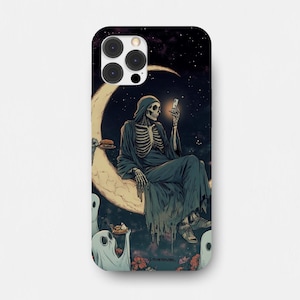 Skeleton Tarot Card Phone Case - Gothic Tarot Design, Dark Aesthetic Skeleton Phone Cover, Witchy Tarot Card Art for iPhone and Samsung