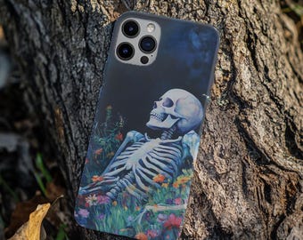 Funda gótica floral con esqueleto para iPhone 17 16 15 Pro, funda oscura con calavera botánica, funda de bruja para Samsung S26
