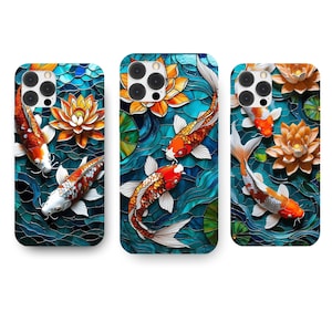 Japanese Aesthetic, Koi Fish Pattern, Stained Glass koi fish, fish phone case for iPhone 16 15 14 13 12 11 pro max Samsung S24 S23 S22 S21