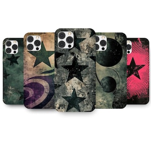 Grunge Stars Modern Luminous Cover, Grunge Star Phone Case Y2K Gothic Stars for iPhone 16 15 14 13 12 11 XS, and Samsung S24, S23, S22, S21