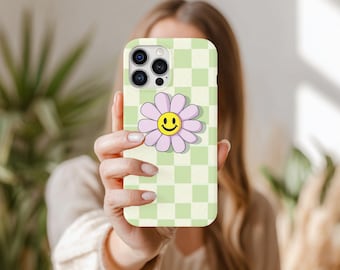 iPhone 17 16 15 Pro 用 Groovy Daisy スマホケース、70年代ヴィンテージフラワーカバー、Samsung S26 コテージコアケース