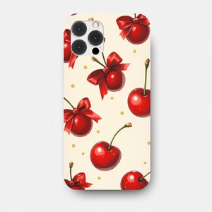 Cherry Coquette Bow Phone Case Cute Kawaii Pink Bow Design Aesthetic Cherry Pattern Girly Phone Cover Red cherry bow for iPhone and Samsung