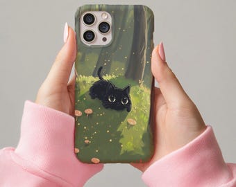 Coque de téléphone Kawaii Chat Noir pour iPhone 17, 16 et 15 Pro, motif chaton des bois, étui cadeau pour Samsung S26