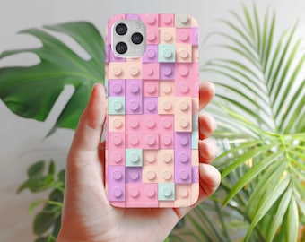 Pastel Lego Brick Phone Case for iPhone 17 16 15 Pro, Cute Nostalgic Toy Cover, Samsung S26 Brick Case